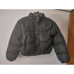 Kids Black Puffer Jacket Size Large Zip Snap Winter Coat Unbranded